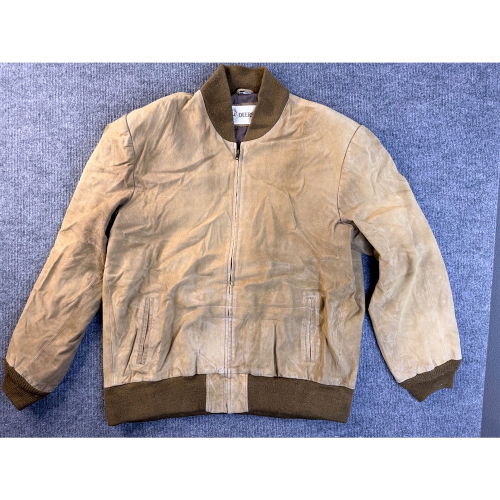 Deerskin Quality Leathers Mens 44 Tan Suede Bomber Jacket Vintage Workwear Brown